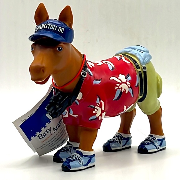 Party Animals Washington DC Just Visiting Donkey Figurine by Mary Miklitsch RARE - Picture 1 of 13